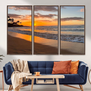 Tropical Beach Wall Art – Framed Sunset Ocean Canvas