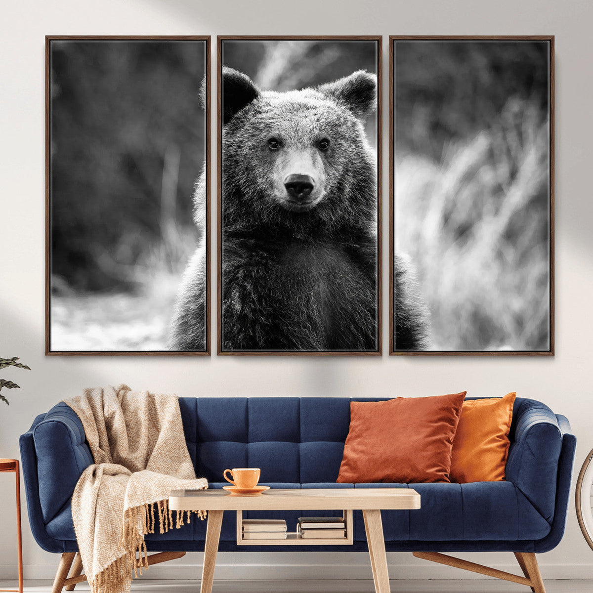 Grizzly Bear Wall Art Canvas Print – Framed Black White