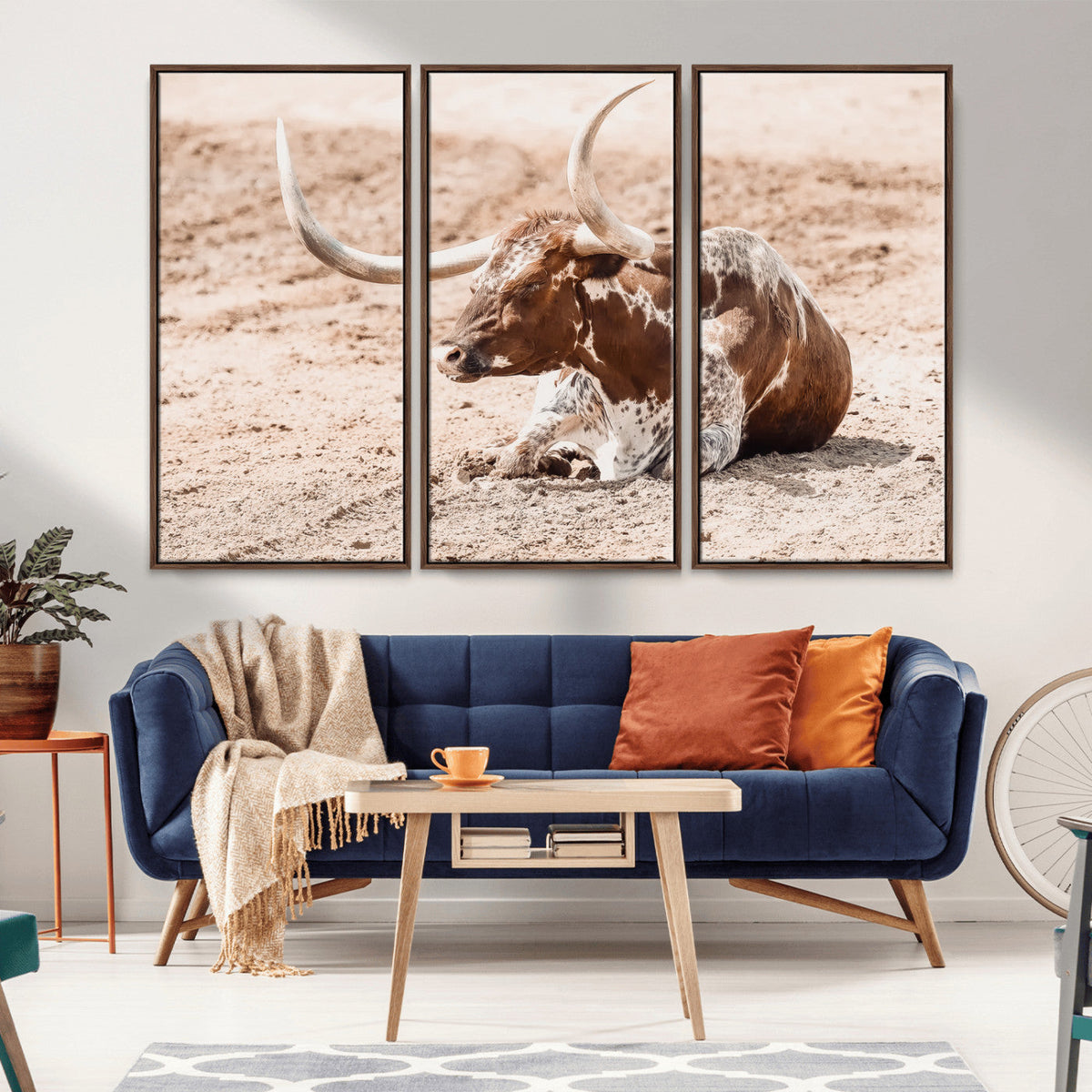 Texas Longhorn Wall Art – Framed Resting Bull Canvas