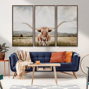 Texas Longhorn Wall Art Canvas Print – Framed Western Cow
