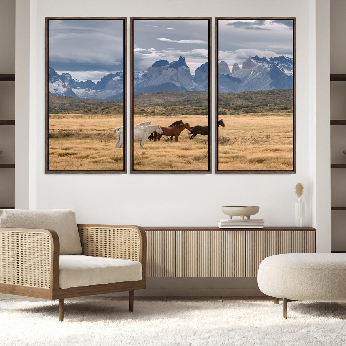 Grand Teton Park Wild Horses Wall Art Canvas Print – Framed