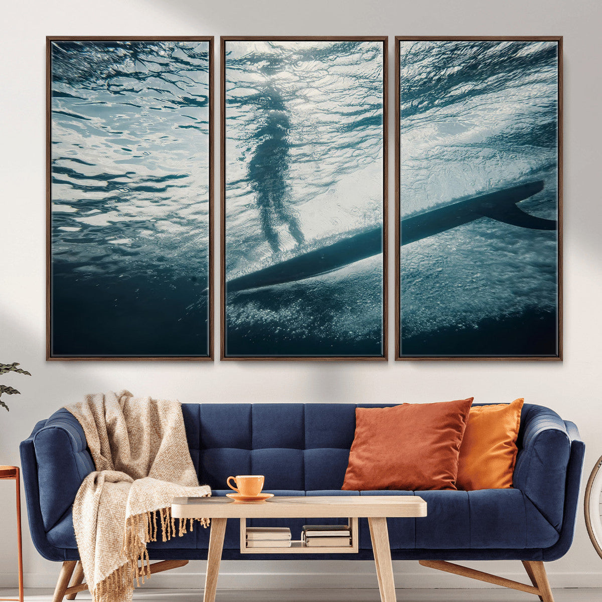 Underwater Surf Wall Art – Framed Ocean Wave Canvas Artwork,