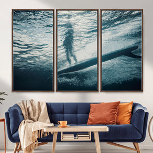 Underwater Surf Wall Art – Framed Ocean Wave Canvas Artwork,