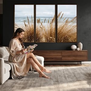 Beach Grass Wall Art Canvas Print – Framed Coastal Dunes Art