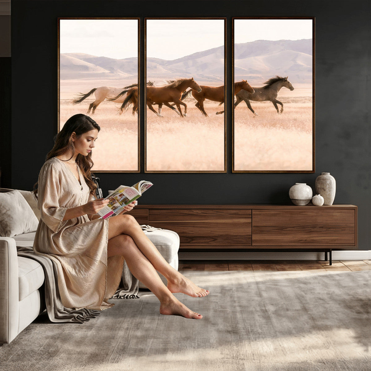 Wild Horse Wall Art Canvas Print – Framed Rustic Western Art