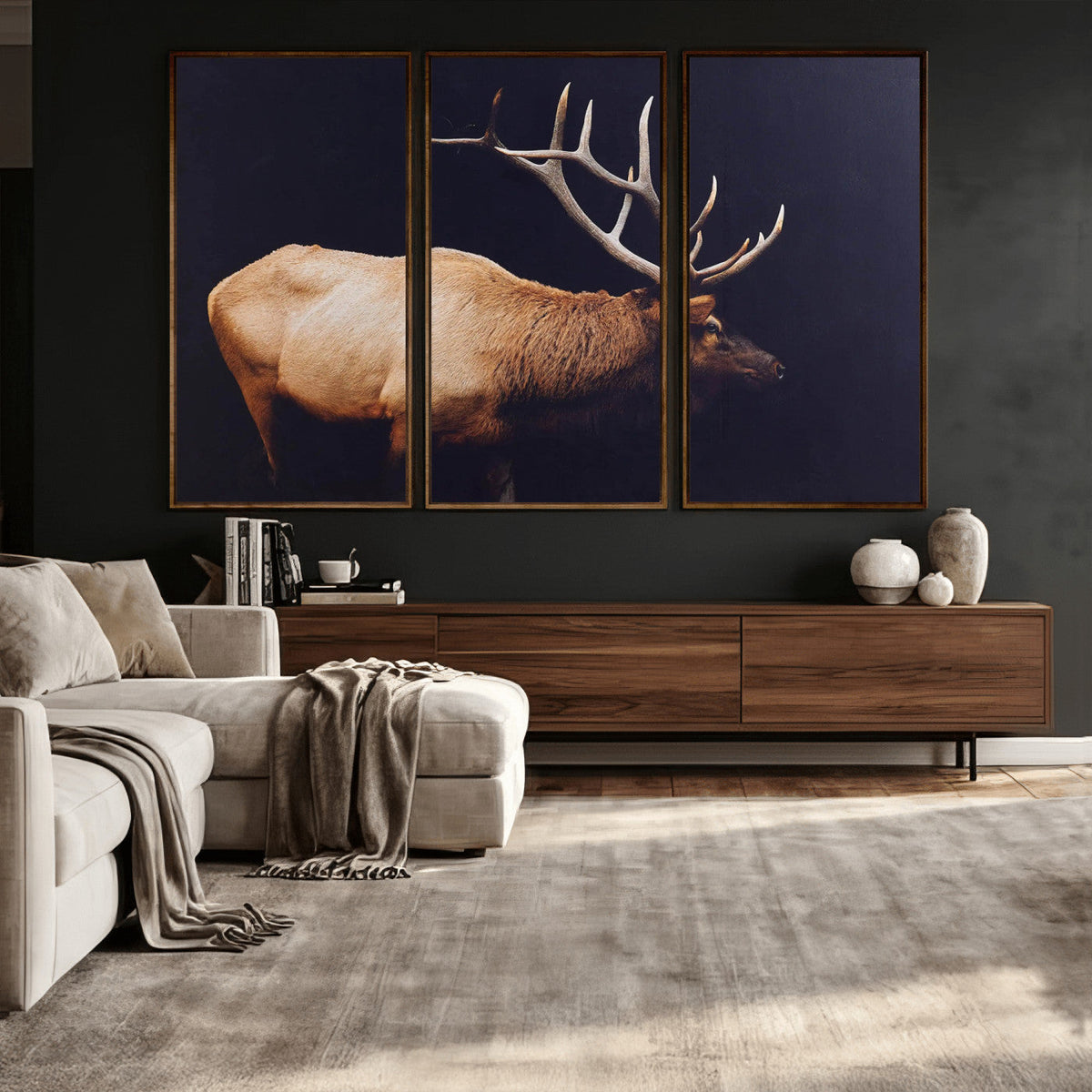 Rustic Elk Wall Art Canvas Print – Framed Moody Wildlife Art
