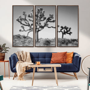 Joshua Tree Wall Art Canvas Print – Framed Monochrome Desert