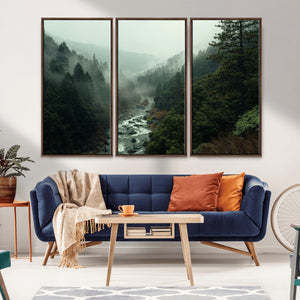 Misty Forest Wall Art Canvas Print – Framed Foggy River