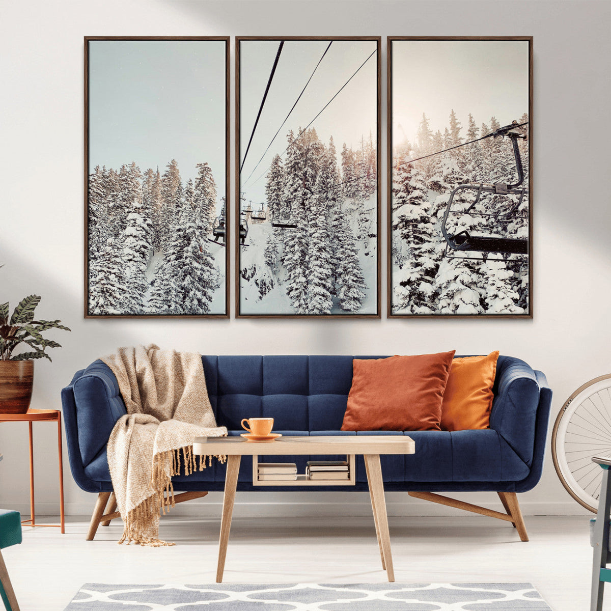 Frosty Pines Wall Art Canvas Print – Framed Cozy Cabin Ski