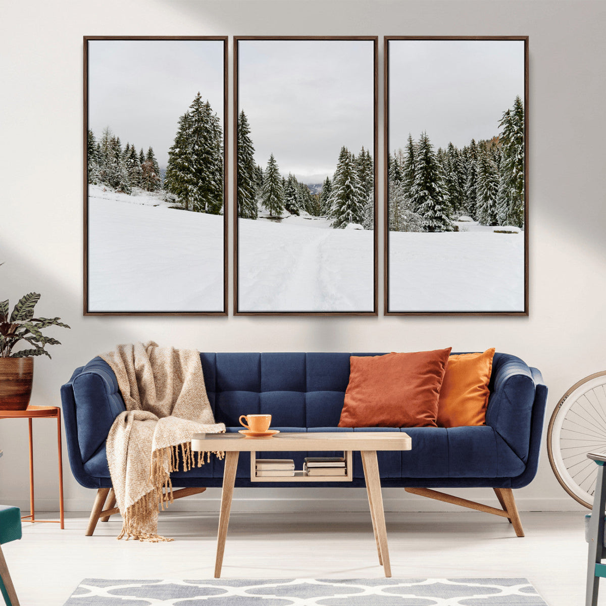 Frosty Pines Wall Art Canvas Print – Framed Silent Snowfall