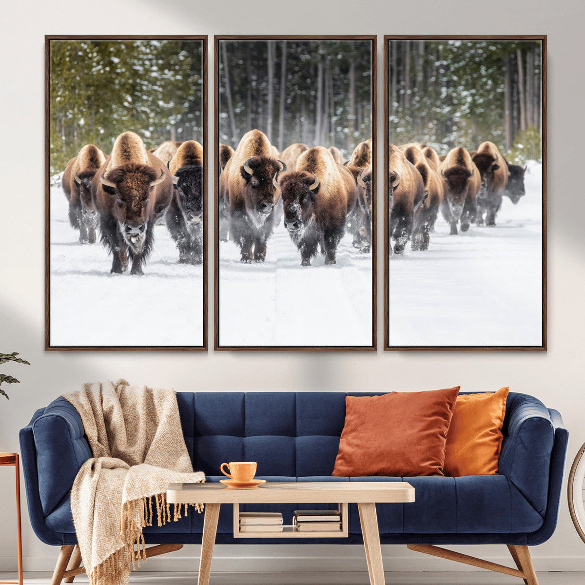 American Bison Herd Wall Art Canvas Print – Powerful Winter