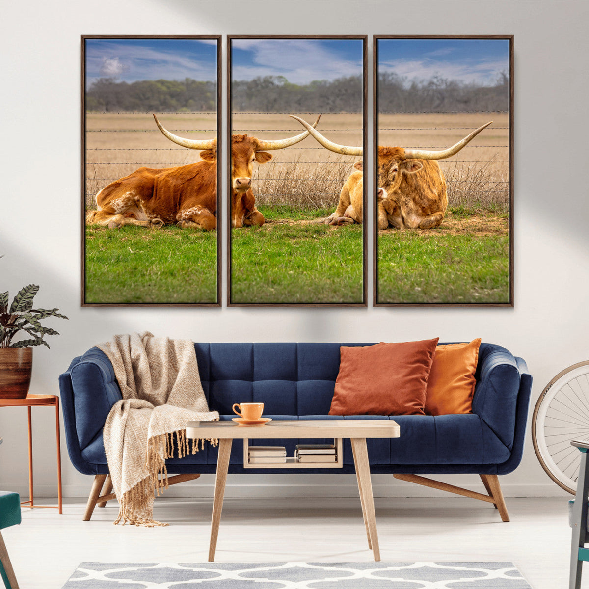 Texas Longhorn Pair Wall Art Canvas Print – Peaceful Rustic