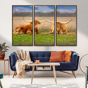 Texas Longhorn Pair Wall Art Canvas Print – Peaceful Rustic