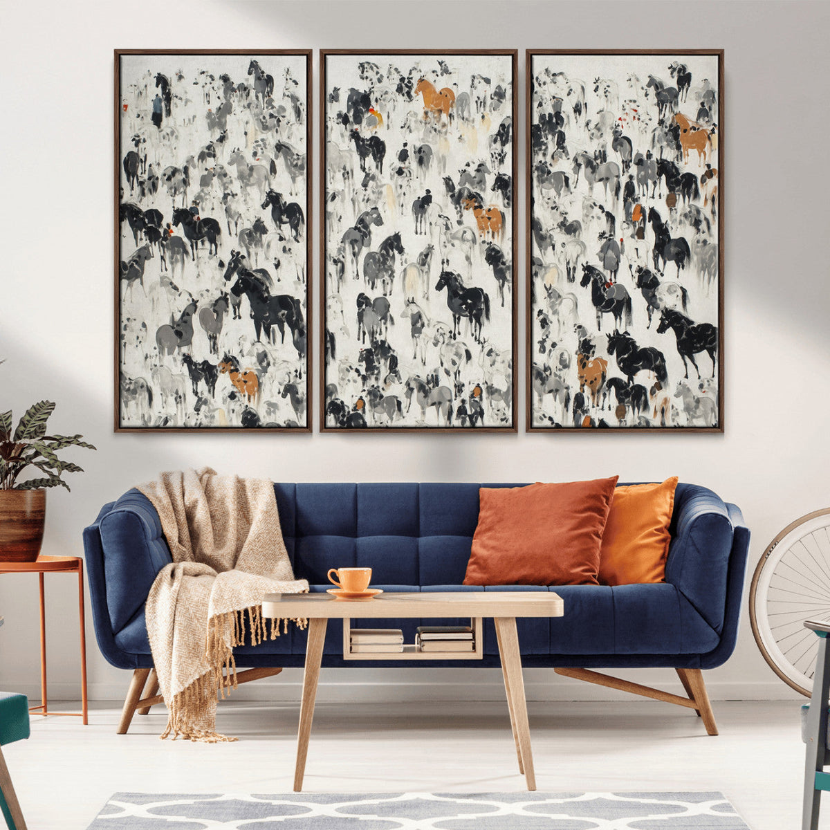 Wild Horse Stampede Wall Art Canvas Print – Monochrome
