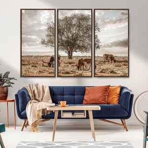 Texas Longhorn Cattle Wall Art, Rustic Western Ranch Canvas