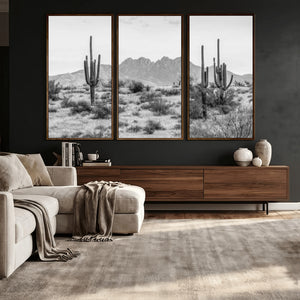 Black White Arizona Desert Canvas Wall Art Cactus Farmhouse