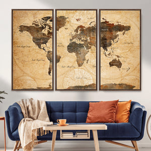 Push Pin World Map Canvas Print – Travel Tracker Wall Art