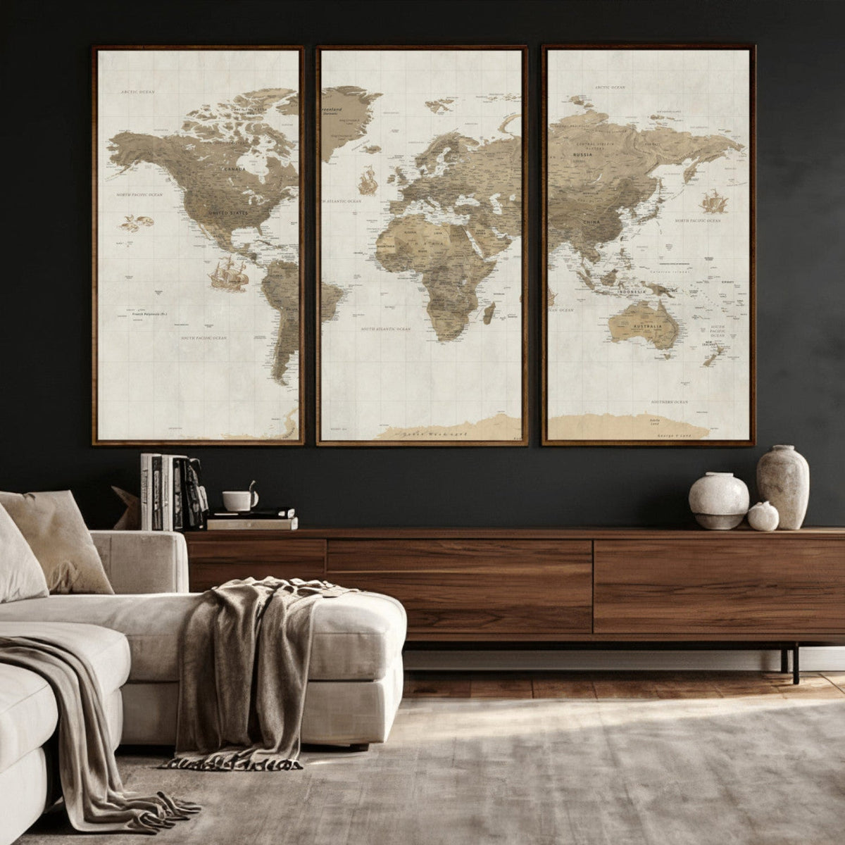 Detailed World Map Wall Art Canvas Print
