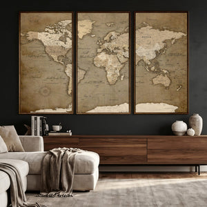 World Map Wall Art Canvas Print, Framed Map Art Picture
