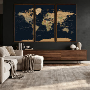 Vintage World Map Canvas on the Dark Background Wall Art