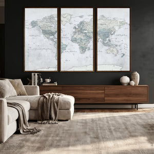 Push Pin World Map Canvas Print - Detailed Vintage World Map