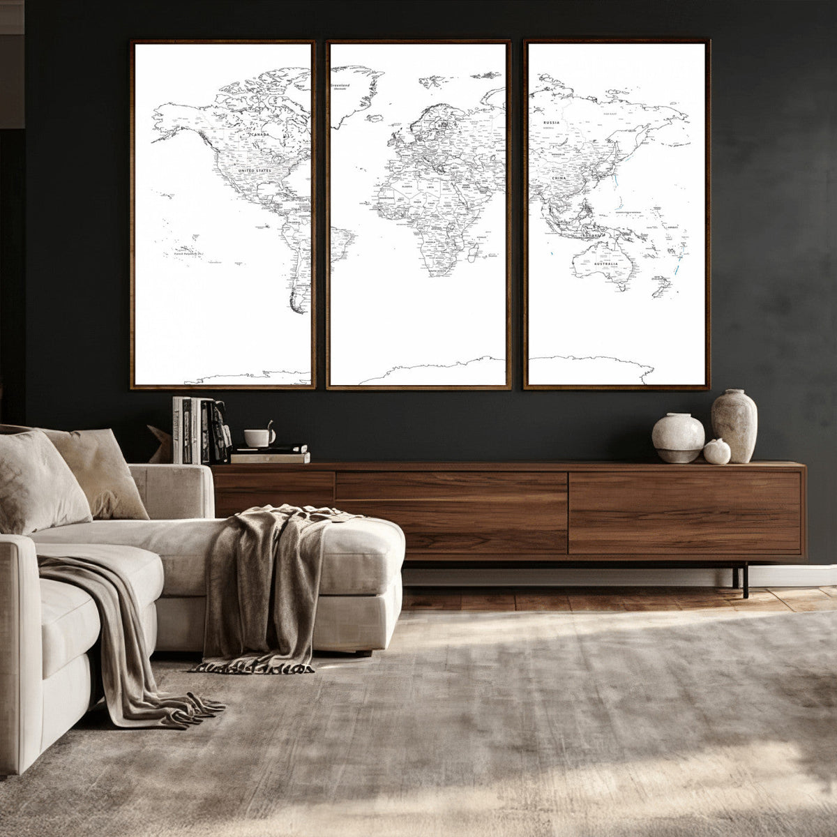World Map Canvas Print – Framed Modern Detailed Map of the