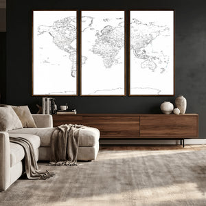 World Map Canvas Print – Framed Modern Detailed Map of the