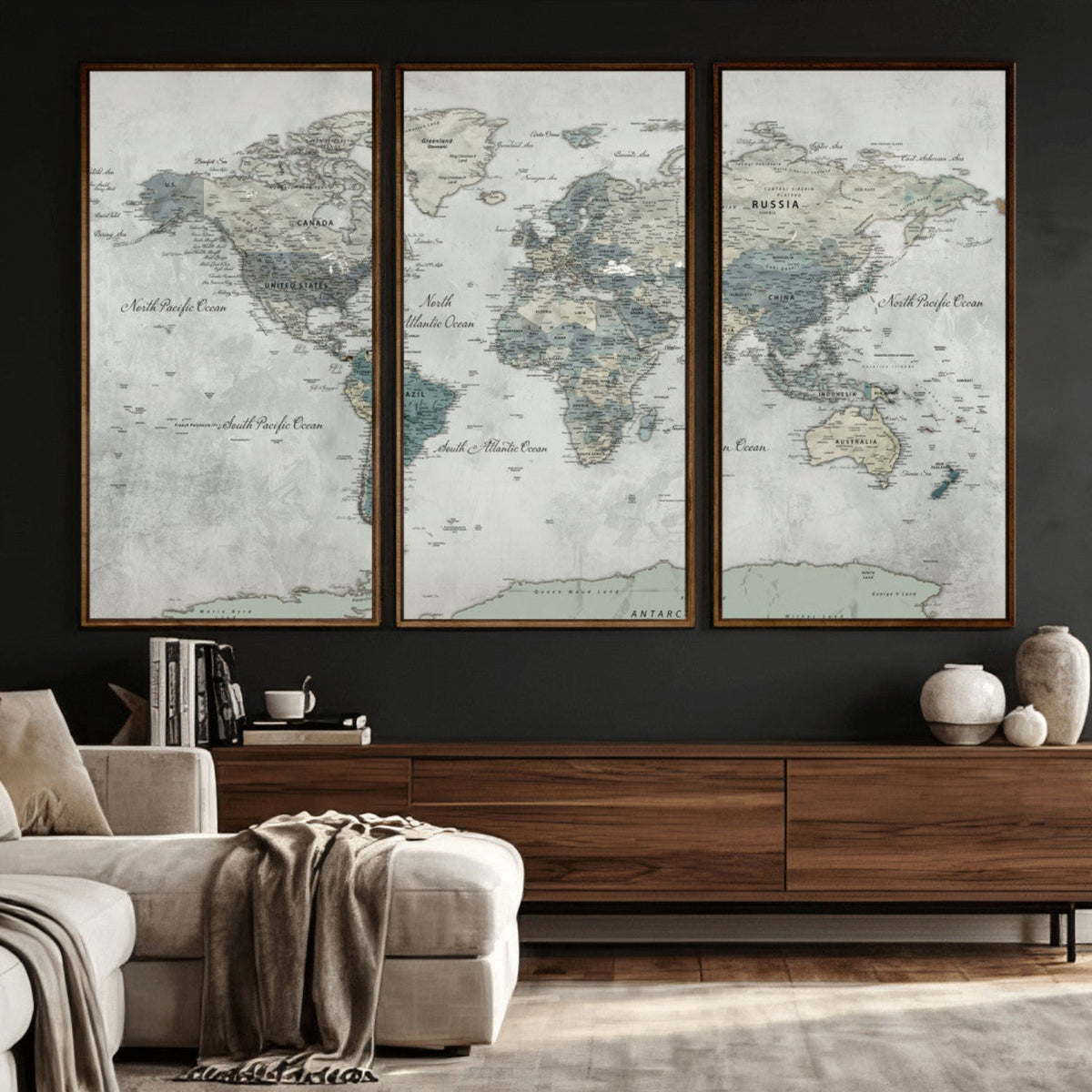 Neutral Vintage World Map Canvas Wall Art Print, Classic Map