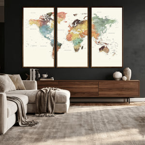 Framed World Map Wall Art Canvas Print for Living Room and