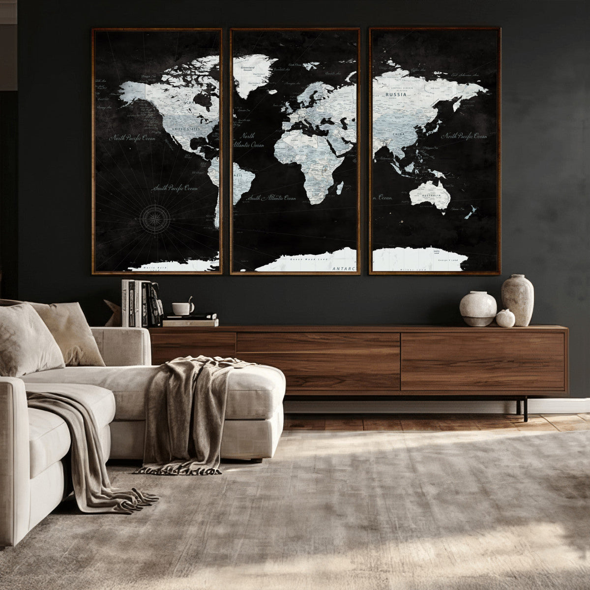 World Map Canvas Print – Framed Push Pin Wall Art, Color