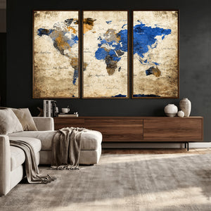 World Map Canvas Print – Colorful Abstract Travel Map,