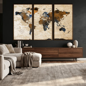 World Map Canvas Print – Framed Travel Map Wall Art for