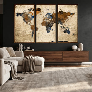World Map Wall Art Canvas Print, Modern Decorative Framed