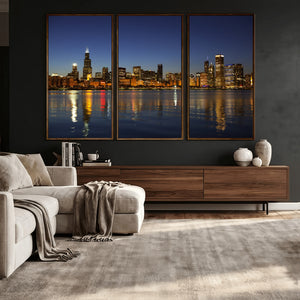 Chicago Wall Art Canvas Print - Chicago City Downtown Night