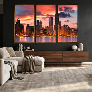 Chicago Wall Art Canvas Print - Chicago City Downtown Night