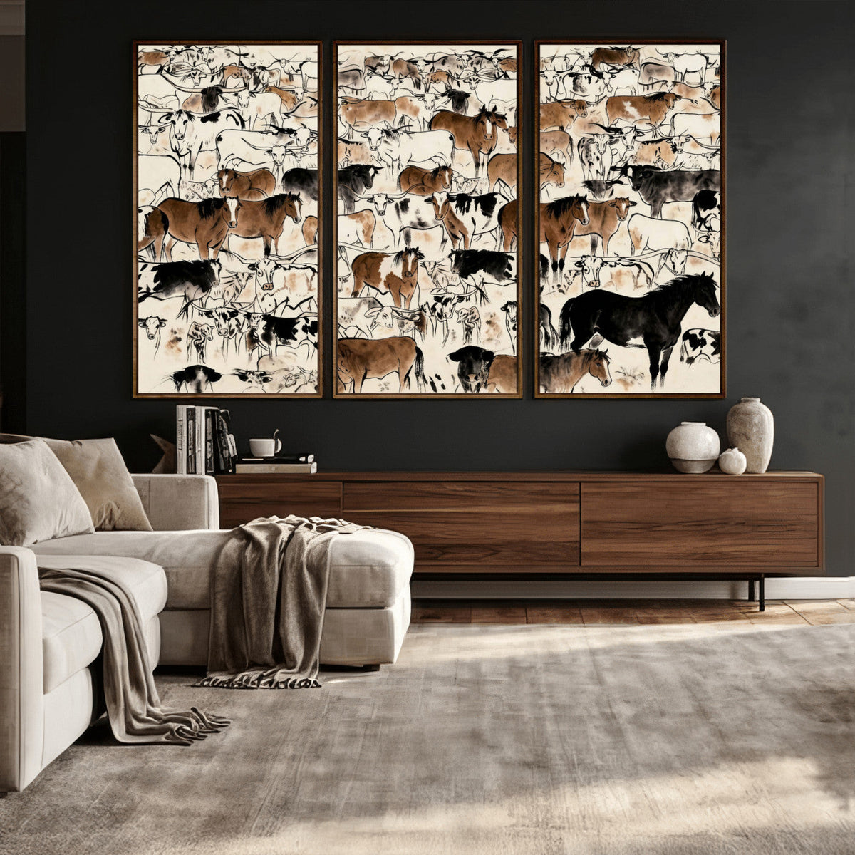 Farmhouse Animals Horse Longhorn Cow Wall Art Canvas Print -