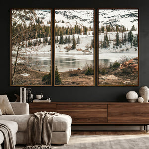 Snowy Mountain Landscape Wall Art Canvas Print, Alpine Pine