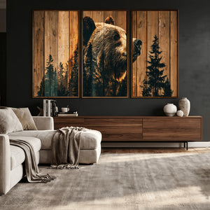 Rustic Bear Wall Art Canvas Print – Woodland Wildlife