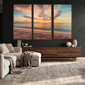 Sunset Beach Wall Art Canvas Print – Soft Coastal