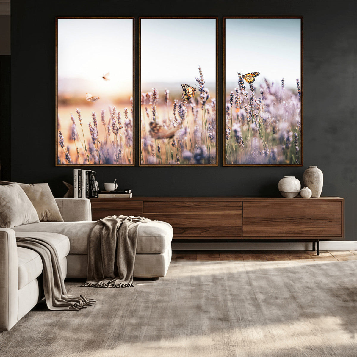 Lavender Field Wall Art Canvas Print, Butterfly Floral