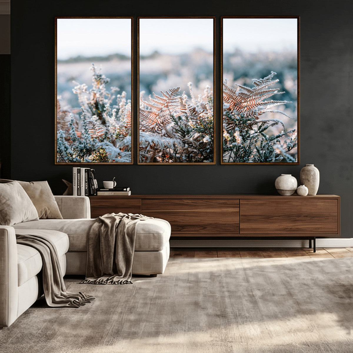 Frosted Fern Wall Art Canvas Print, Soft Winter Botanical