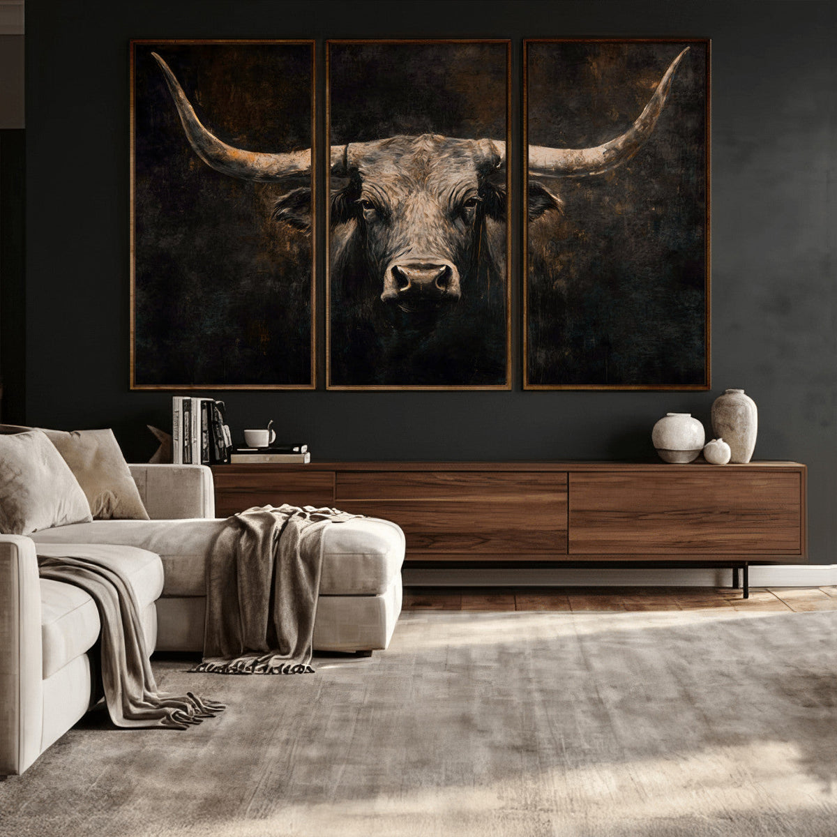 Vintage Longhorn Bull Wall Art Canvas Print – Rustic Western