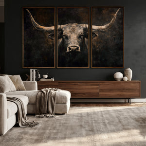 Vintage Longhorn Bull Wall Art Canvas Print – Rustic Western