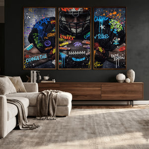 Graffiti American Football Player Street Art Wall Art Canvas