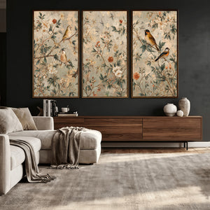 Vintage Birds and Flowers Wall Art Canvas Print, Botanical