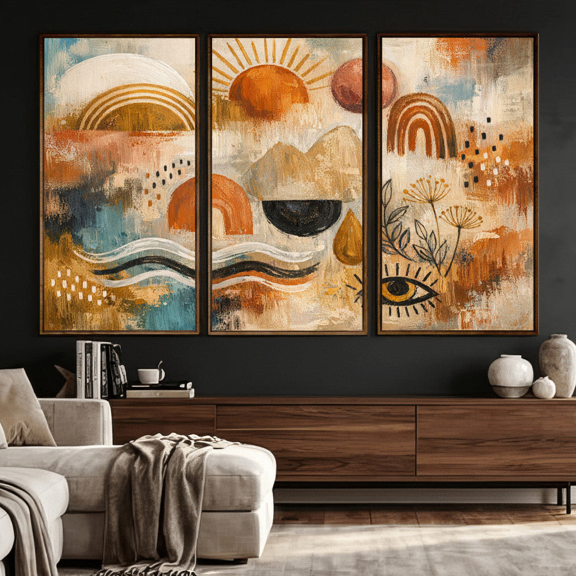 Geometric Boho Abstract Wall Art Canvas Print, Orange Blue