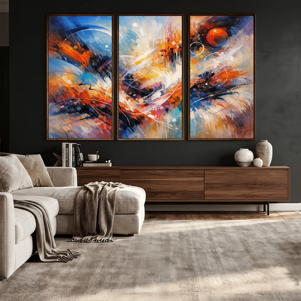 Lyrical Abstraction Wall Art Canvas Print, Orange Blue