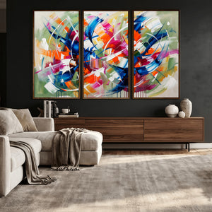 Geometric Abstract Wall Art Canvas Print, Orange Blue