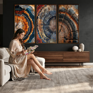 Tree Ring Triptych Canvas Wall Art — Set of 3 Wood Grain