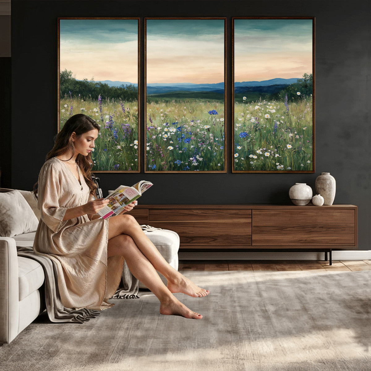 Wildflower Meadow Oil Painting Canvas — Daisy Lavender